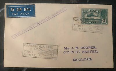 #ad 1934 Karachi India First Flight Airmail cover FFC to Lahore Cachet $99.99