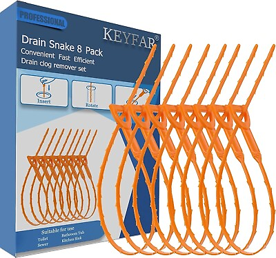 #ad 8 Pack 25inch Drain Snake Clog Remover Drain Hair Remover Sink Snake Drain ... $8.34