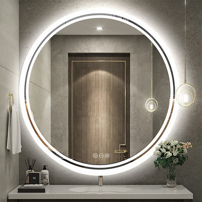 #ad 32in Round Lighted Mirror LED Bathroom Vanity Wall Mounted Mirror Touch Anti Fog $99.90