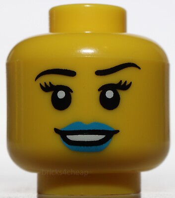 #ad Lego Yellow Head Female Black Eyebrows Eyelashes Dark Azure Lips Smile $1.29