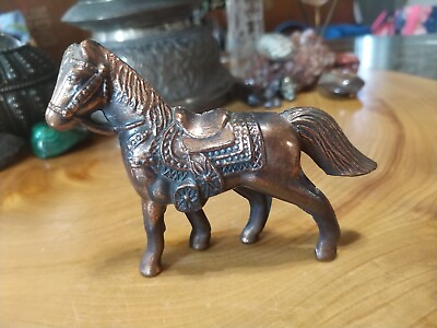 #ad Vintage copper plated stamped metal horse with saddle figurine $18.99