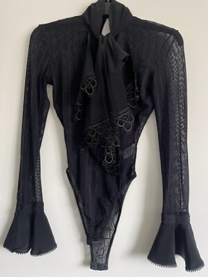 #ad Ritmo Di Perla Made in Italy Black Lace amp; Long Sleeves Bodysuit size 42 GBP 270.00