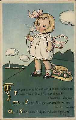 #ad Margaret Evans Russell Little Girl Blows on Dandelion Vintage Postcard $9.89