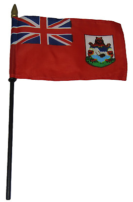 #ad Wholesale 6 Bermuda Country 4quot;x6quot; Flag Desk Set Table Wooden Stick Staff $7.99