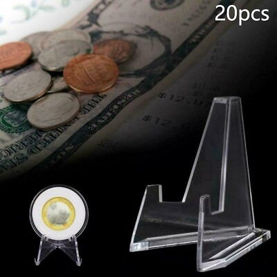 #ad 20x Plastic Coin Display Stand Clear Round Square Case Capsules Holder Easel New $12.68