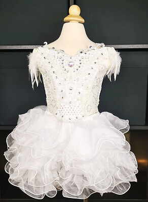 #ad NEW Custom Made National Pageant Gown White Dress w Medium Glitz Level 2T 3T $349.00