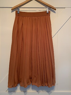 #ad New Without Tags orange pleated midi skirt side medium inventory # 2 $14.00