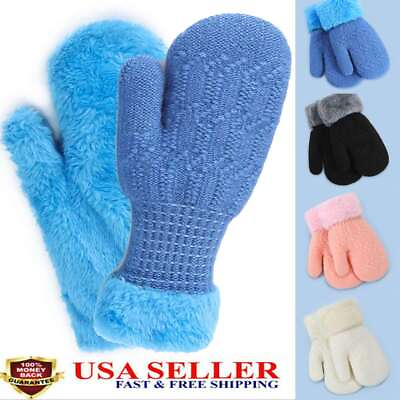 #ad Warm Boys Girls Gloves Fleece Lined Kids Mittens Baby Toddler Lanyard Mittens $6.97