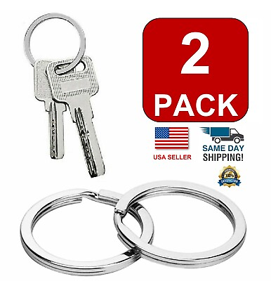 #ad 2 Pack Stainless Steel Metal Flat Key Rings Keyring Keychain Split Ring Hoop US $3.38