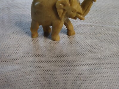 #ad Vintage Hand Carved Natural Brown Stone Elephant Figurine Statuette India $7.99