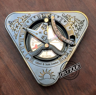 #ad Christmas Maritime Sundial Triangle Compass Nautical Antique Brass Decor Gift $25.87