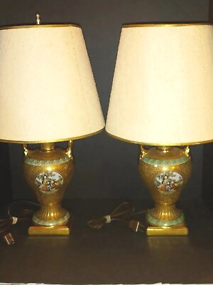 #ad Victorian Era Table Lamp French Renaissance French Colonial Gold Gilt Pair 1940s $288.96
