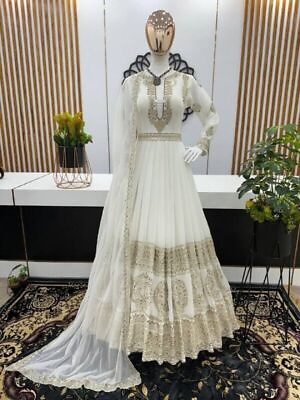 #ad INDIAN WEDDING RECEPTION STYLE GEORGETTE GOWN BOTTOM AND DUPATTA FOR WOMEN WEAR $52.61