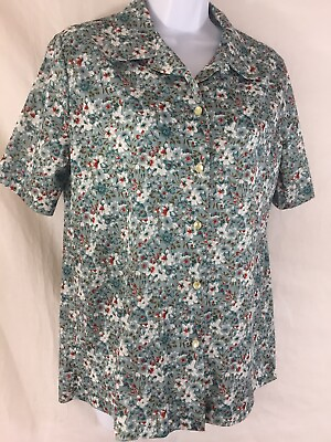 #ad Vintage Retro Women#x27;s Medium Large Unisex Blue Floral S S Polyester Shirt Top $16.99