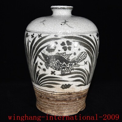 #ad China Ancient Blueamp;white porcelain premium fish algae grain bottle vase statue $245.00