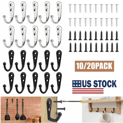 #ad 20× Hanging Metal Single Hook Clothes Hat Coat Robe Wall Door Hangers Hooks USA $7.91