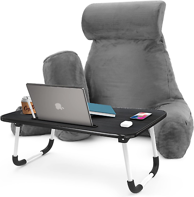 #ad Nestl Reading Pillow with Portable Laptop Lap Desk Velvet Feel Back Pillow for $99.56