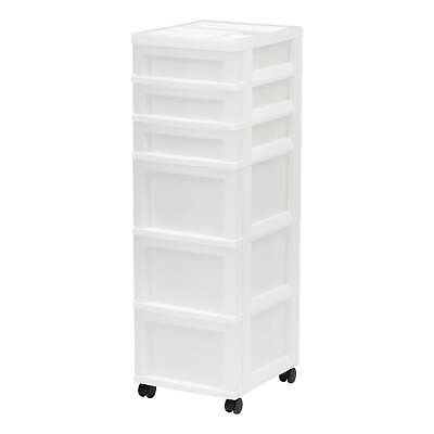#ad USA 6 Drawer Plastic Storage Cart with Organizer Top and Wheels Clear White $34.99