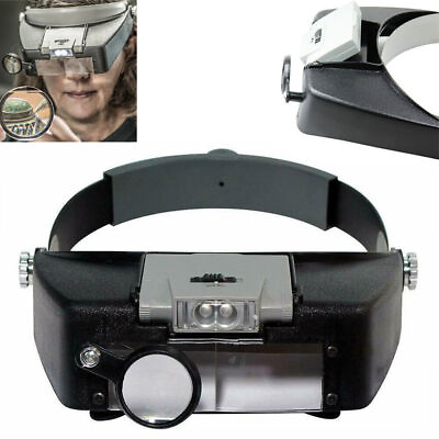 #ad Magnifying Glass LED Light Head Loupe Jeweler Watch Bright Magnifier with 2 LED $12.90
