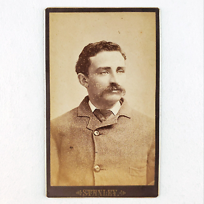#ad Wool Coat Mustache Man CDV Photo c1885 Stanley Antique Card Art Handsome A2206 $13.96
