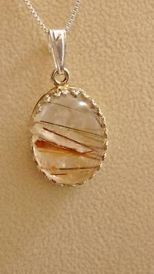#ad Natural Rutilated Quartz Copper Rutiles Oval Stone Sterling Crown Set 18quot; $23.00