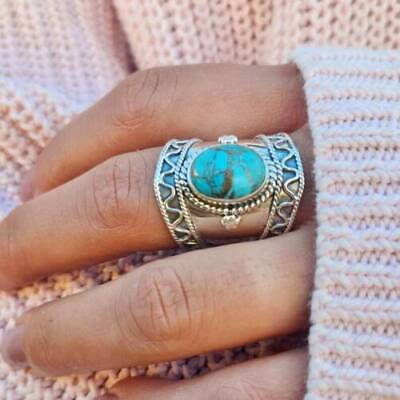 #ad Blue Copper Turquoise Ring 925 Sterling Silver Women Gift Handmade Jewelry A770 $17.98