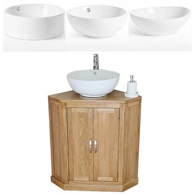 #ad Bathroom Vanity Unit Oak Cabinet Corner Wash Stand amp; White Ceramic Basin 501B A GBP 434.00