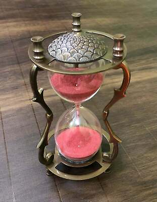 #ad 7quot; Brass Engraved Royal Hourglass Sand Timer Antique Finish Desk Decor Gift $99.00