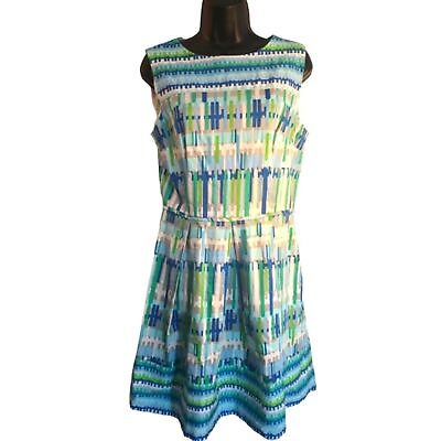 #ad Dress Barn Dress Women#x27;s Size 12 Fit and Flare Knee Length Blue Pattern Dress $20.00