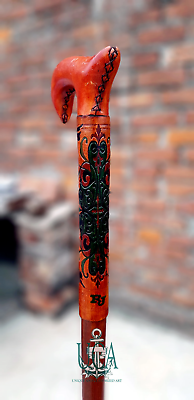 #ad Curved Hand Handle Half Leather Cane Wooden Walking Stick Shaft Designer Gift $49.00