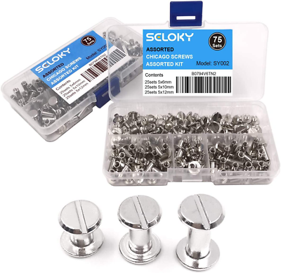#ad Seloky 75 Sets Silvery Chicago Screws Assorted Kit 1 4 3 8 1 2 Inches Screw Post $12.95