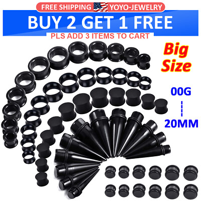 #ad 24PC Ear Stretching Kit 00G 20mm Big Gauges Silicone Tunnel Acrylic Taper Plug $9.99