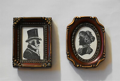 #ad Silhouettes Hand Painted in Oil Victorian Vintage Antique Style Frames Set of 2 $190.00