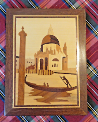 #ad Inlaid Wood Marquetry Plaque; Venice Italy $19.00
