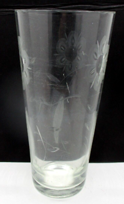 #ad 11quot; Tall Clear Glass Floral Etched Vase $14.98