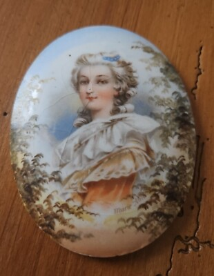 #ad Antique Hand Painted Porcelain Portrait European Marie Antoinette Vintage Oval $23.80