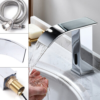 #ad New Automatic Hands Touch Free Sensor Bathroom Sink Tap Basin Cold Water Faucet $28.58