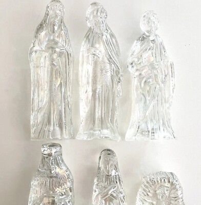 #ad Nativity Figurines Iridescent Rainbow Glass Jesus 6 Pcs Vintage 4quot; w Box E13 $16.00