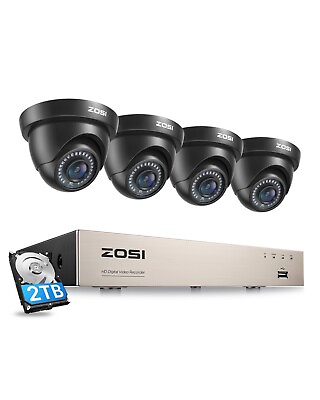 #ad ZOSI 8CH 1080P Dome Security Camera System H.265 5MP Lite DVR with 2TB Outdoor $209.99