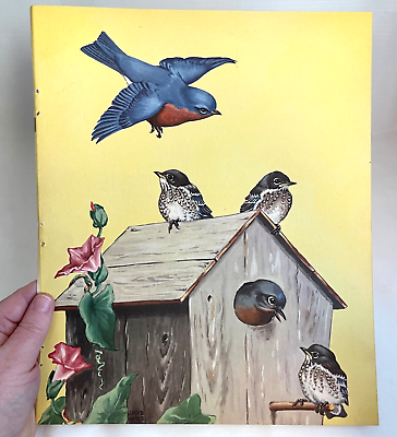#ad Vintage Bird Print Bookplate Bluebirds in Bird House 1942 Jacob Bates Abbott $10.00