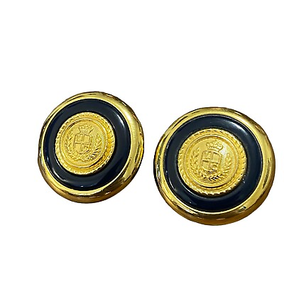 #ad Vintage Liz Claiborne Gold Tone Heraldic Coat Of Arms Pierced Earrings $9.69