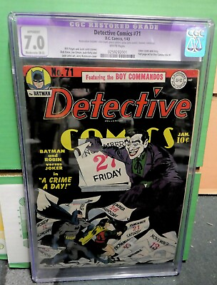#ad DC Detective comics 71 Batman Golden age Joker classic cover 7.0 CGC white pages GBP 3399.99