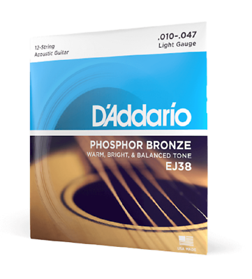 #ad D#x27;Addario EJ38 12 String Phosphor Bronze Light 10 47 Acoustic Guitar Strings $12.30