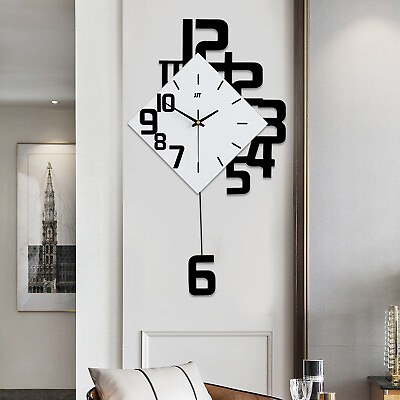 #ad Nordic Square Wall Clock Swing Modern Design Living Room Quartz Home Decor $49.88