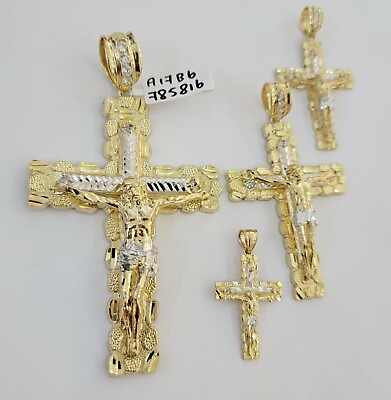 #ad 10k yellow Gold cross Pendant charm Jesus crucifix 4quot; 3quot; 2quot; 1.5quot; Men women REAL $260.31