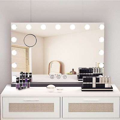 #ad Hollywood Makeup Mirror Tabletop Wall Mounted with 15 Light Bulbs USB Charge $79.99