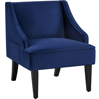 #ad Velvet Upholstered Accent Armchair with Side Pocket for Living Room Lounge Blue $104.99