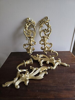 #ad Set of 4 VTG Ornate Gold 1 Arm Wall Candle Sconces 2 Homco amp; 2 Turner MFG $42.99