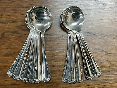 #ad Set 12 Oneida Rogers FERNCLIFF Silverplate Hotel Plate Round Bowl Soup Spoons $49.00