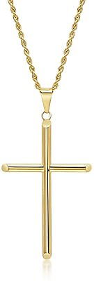 #ad 24K Gold Rope Chain Style Cross Pendant Necklace Solid Clasp for MenWomenTeens $71.50